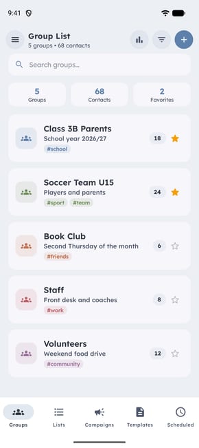 Group SMS on Android: the list of your contact groups