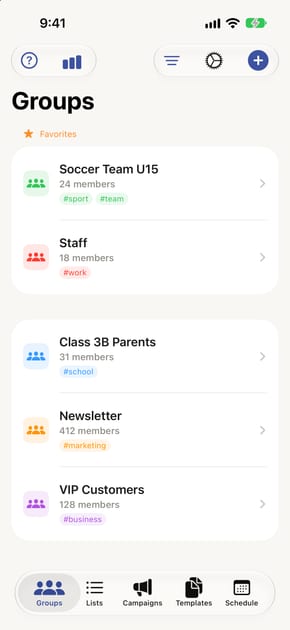 Group SMS 3 on iPhone: the list of your contact groups
