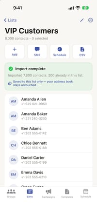 A distribution list in Group SMS on iPhone